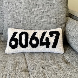 Zip Code Decorative Pillow Small Handmade Punch Needle Pillow image 4