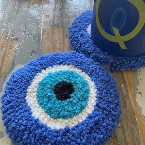 Punch Needle Evil Eye Mug Rug Coaster