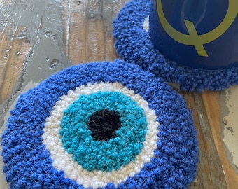 Punch Needle Evil Eye Mug Rug Coaster