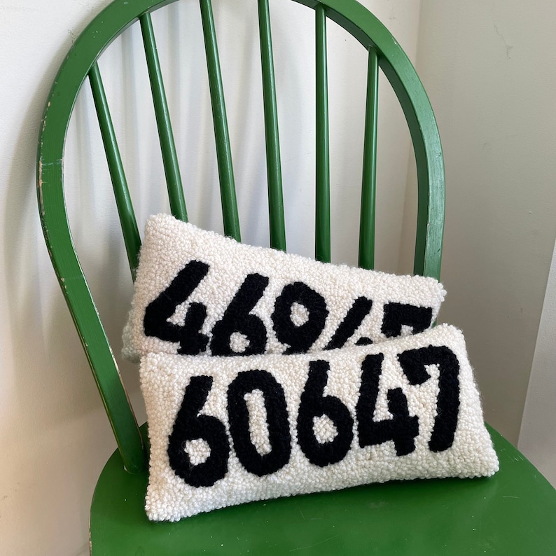 Zip Code Decorative Pillow Small Handmade Punch Needle Pillow image 1