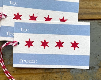 Paquete de 8 etiquetas de papel para regalos con la bandera de Chicago