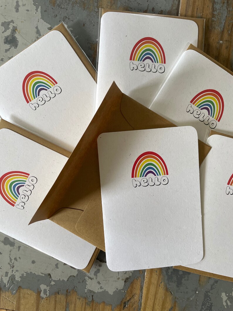 Rainbow Hello Card Blank Inside - Etsy
