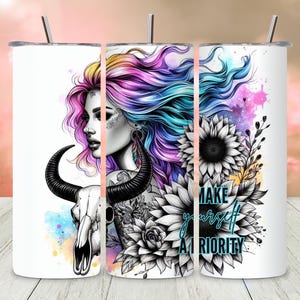 Western Sunflower Tumbler Wrap, Self Love Affirmations Skinny Tumbler Sublimation Design, Funny Snarky PNG, Digital Download Template