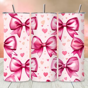 Girly Aesthetic Tumbler Wrap, Trendy Pink Bow Heart Design, 20 oz Tumbler PNG, Coquette Ribbon, Preppy Tumbler Digital File