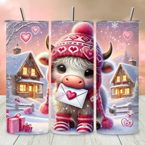 Vaso envolvente con forma de vaca de las tierras altas, diseño de sublimación de 20 oz para el día de San Valentín, descarga digital de vaso con forma de carta de amor, diseño de vaca linda