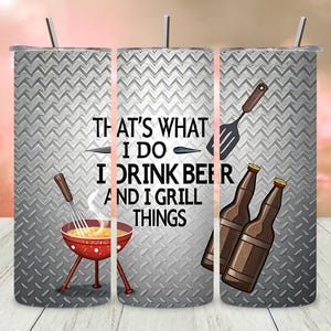 Skinny Tumbler Wrap for Men PNG, 20oz Sublimation Design Waterslide, BBQ Grill and Beer Vinyl Wrap, Straight and Tapered Digital Download