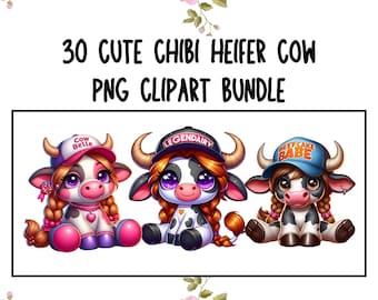 30 Salty Heifer Cow PNG Bundle, Highland Cow Clipart, Farm Animals Sublimation, Trucker Hat Designs, Cute Cow Graphics, Moody Highland Cow