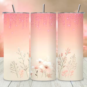 20 oz Skinny Tumbler PNG, Florales Sublimationsdesign, Aquarell Blumenverpackung, Pastell Tumbler Design, Skinny Gerader Becher PNG, Download
