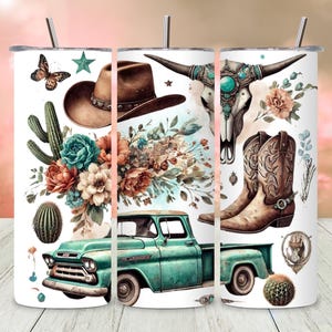 Western Tumbler Wrap PNG, Watercolor Cowboy Skinny Tumbler Design, 20oz Sublimation Tumbler PNG, Western Digital Download