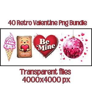 Retro Valentines PNG Bundle, Groovy Valentine Sublimation, Valentine&#39;s Day PNG, Retro Love Clipart, Digital Download, Valentine Graphics