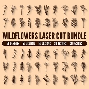 Paquete SVG de flores silvestres, archivos SVG de flores cortadas a láser, archivos de flores botánicas cortadas a láser, archivos de ramos florales navideños cortados a láser