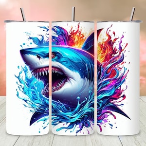 Shark Watercolor PNG, Funny Shark Tumbler Design, Kids Shark Shirt PNG, Ocean Fish Digital Download, Scary Shark Sublimation File