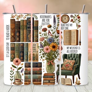 Book Tumbler Wrap PNG, Reading 20 oz Skinny Tumbler Sublimation Design, Floral Book Lover Wrap, Digital Download, Instant Tumbler Design