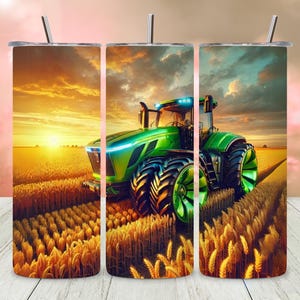 Tractor Sublimation Design, Farmer Tumbler Wrap, Green Farm Tractor PNG, Digital Download, 20 oz Skinny Tumbler, Farming Gift Idea