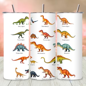 Dinosaurs Tumbler Wrap, Realistic Dinosaur Chart PNG, 20oz Skinny Sublimation Design, Dino Lover Gift, Kids Tumbler Download, Dinosaur Names