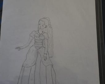 Hand Drawing Doll Sketch – Princess Ballgown Illustration