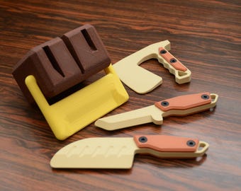 Tiny Knives Set and Knife Block, Custom Colors, 3D Printed