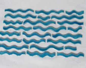 24Cb - 24 pc Caribbean BLUE WAVES - Ceramic Mosaic Tile Set