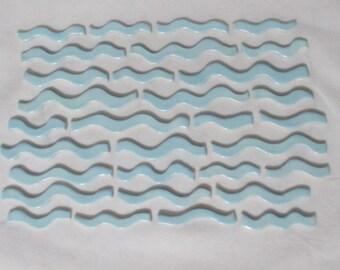 31Sb - 31 pc Pale Sky BLUE WAVIES - Ceramic Mosaic Tile Set