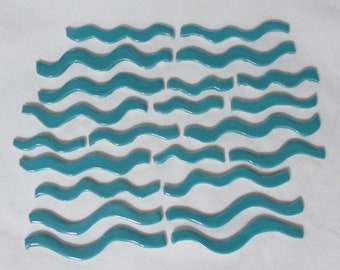 22Te - TEAL WAVIES - Ceramic Mosaic Tile Set