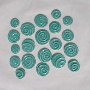 20Bj - 20 pc Bright JADE SWIRL Stamped Circles - Ceramic Mosaic Tile Set