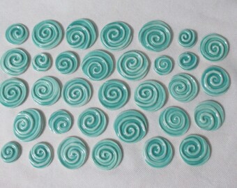 TQ33 - 33 pc TURQUOISE SWIRLS Water Tiles - Ceramic Mosaic Tile Set