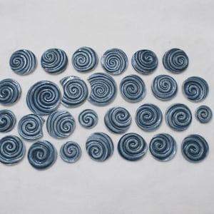 28TLQ - 28 pc TEAL QUARTZ Swirls, Dots - Ceramic Mosaic Tile Set