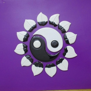 PQ - Black, White YIN-Yang LOTUS Circle Mosaic Tiles - Ceramic Tile Set