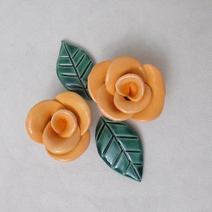 Sh1 - Sherbet ORANGE ROSES, Leaves - 4 pc Set