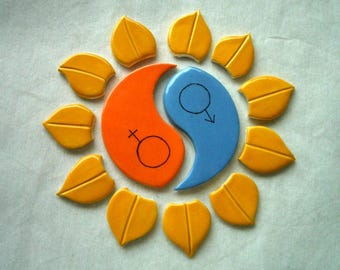 HHA - YIN-Yang LOTUS Circle Mosaic Tiles - Ceramic Tile Set