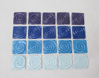 TS -  BLUE Swirls, SQUARE Tiles 20 pc - Ceramic Mosaic Tiles