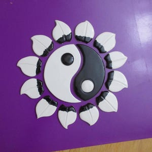 Po - Black, White YIN-Yang LOTUS Circle Mosaic Tiles - Ceramic Tile Set