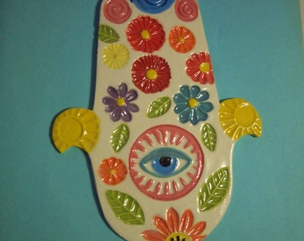 Rab - Mão de Hamsa, Boa Sorte, Proteção - Azulejos de Mosaico Cerâmico