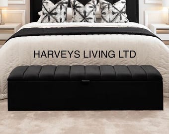 Ottoman Panel Cut Storage Box Luxurious Premium Quality Velvet Blanket Toy Box Pouffe Bench Footstool In Plush Velvet And Faux Leather