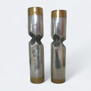 Pair of tall candle holders David Marshall aluminum brass Spain 70&#39;s