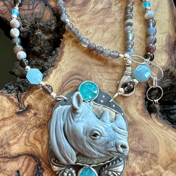 Remembering Angels custom sterling silver Rhino Rhinoceros necklace