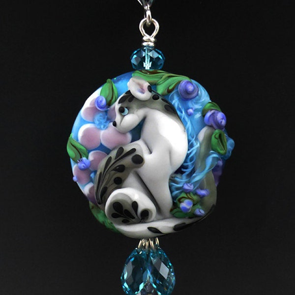 Silver Grey Tabby Cat custom handmade kitty cat lampwork bead pendant SRA