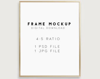 Modern Minimalistic Gold Frame Mockup For Art and Photography, INSTANT DOWNLOAD 1 psd 1 jpg, Mockup Thin Frame on Beige Wall, AR 4:5 16x20
