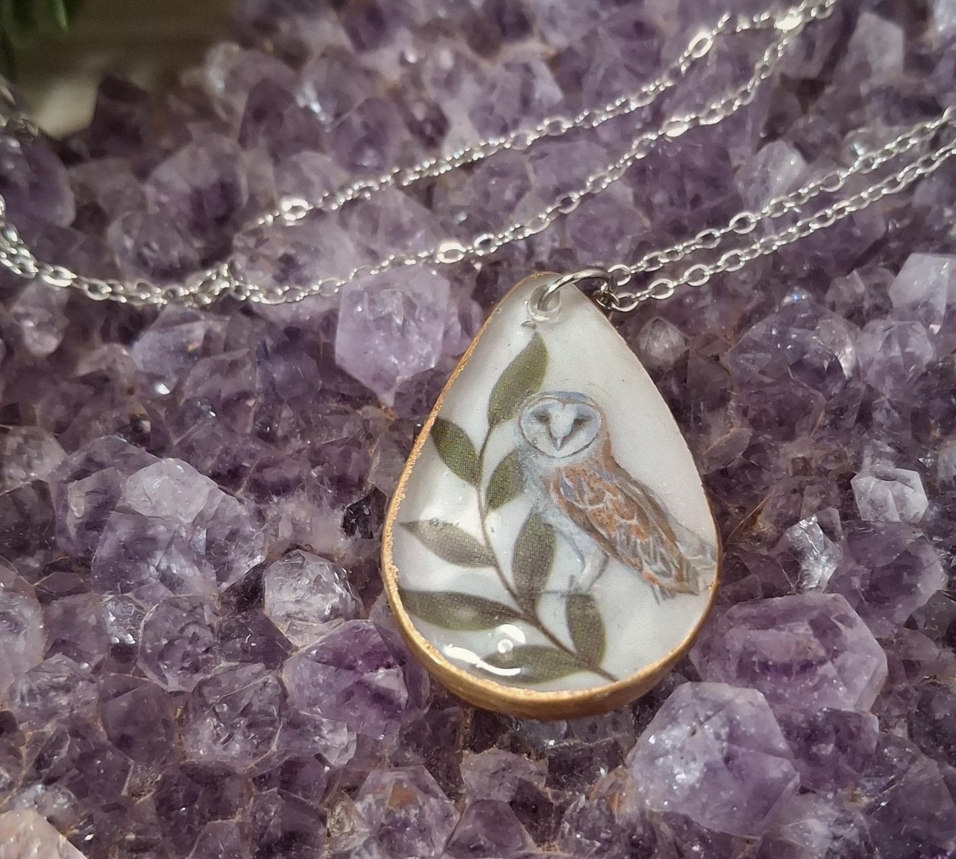 Woodland Owl Necklace, Nature Inspired, Botanical Pendant, Cottagecore Jewelry, Owl Lover Gift