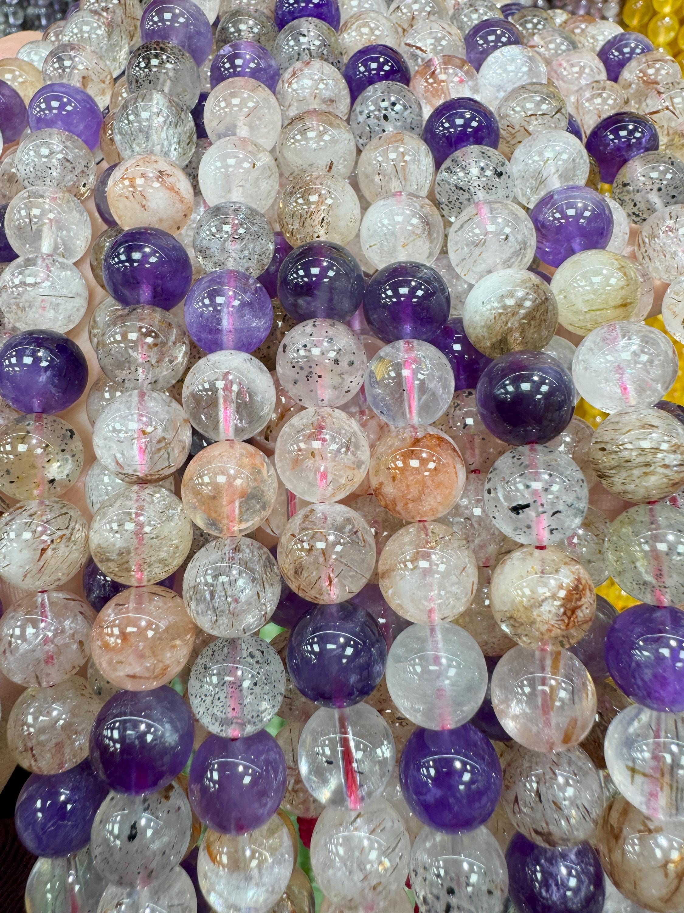 Natural Super Seven Crystal Phantom Amethyst 10mm, Melody Stone