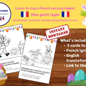 フランス語と英語のバイリンガル ソング Mon Petit Lapin | 春のイースター アクティビティ、Pâques、塗り絵、ホームスクール、バイリンガル教室、フランス語を学ぶ
