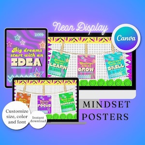 Neon prikborddisplay: mentaliteitsposters