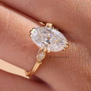 3.0 CT Old Mine Cut Moissanite Ring: 14K Yellow Gold Cathedral Setting