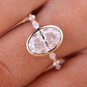 4.00 CT Oval Moissanite Engagement Ring: 14k Yellow Gold & Diamond Accent
