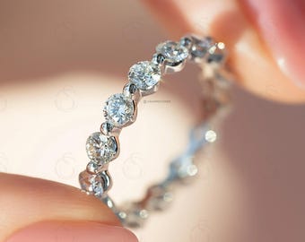 Shared Bubble Prong Diamond Wedding Band, Minimalist Stackable Ring, Dainty Bridal Band, Matching Eternity Ring, Anniversary Band for Her