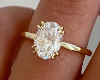 3 CT Oval Cut Moissanite Engagement Ring, Double Claw Prong Hidden Halo Solitaire Diamond Ring, Promise Oval Cut Anniversary Gift for Women