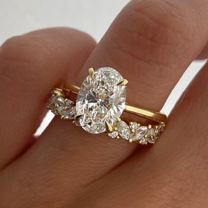 2.5CT Oval Moissanite Engagement Ring Set: 14kt Gold Hidden Halo, Marquise Round Wedding Band