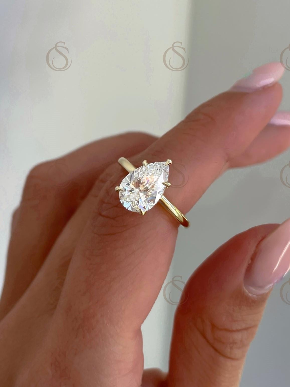 3.50 CT Pear Cut Moissanite Engagement Ring: 14K Solid Gold Hidden Halo