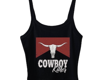 Vintage skull Crop Tank Top, Country Cowgirl Shirt, Western Crop Top, Rodeo T shirt, Country Music Top, Cowgirl Top