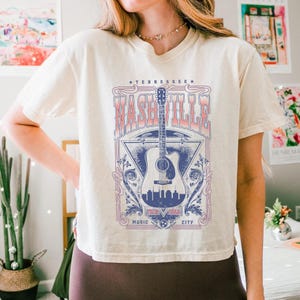 Nashville Crop Top, Country Music Shirt, Western T- shirt, Tennessee Shirt, Comfort Colors Crop Shirt, Guitar, Rock and Roll, Music City